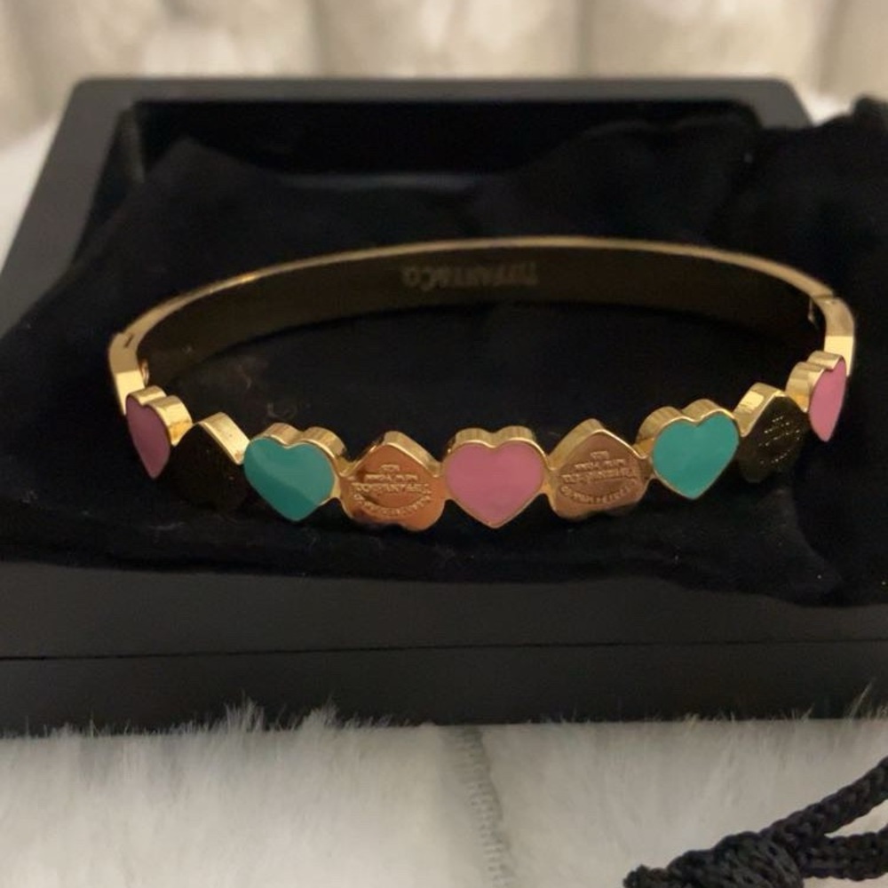 Tiffany & Co Stamped Elegant Gold tone Bracelet with Pink and Blue - Picture 5 of 6